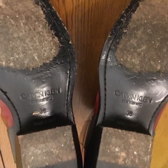 Calvin Klein 205W39NYC × Raf Simons Red Leather Gray Stripe Western Cowboy Boots - Picture 2 of 7